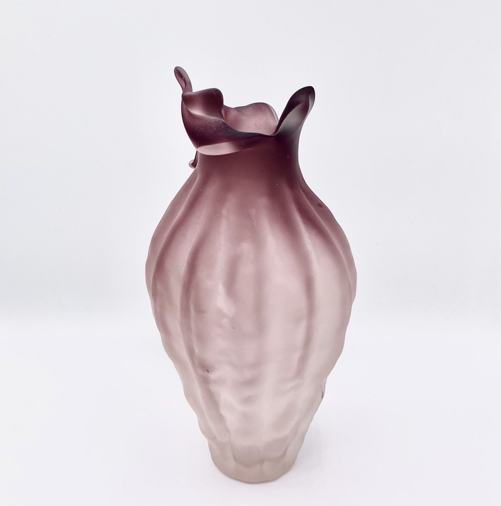 Vintage Purple  Frosted  Art Glass Vase  Studio Strombos  Art Glass 