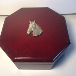 MELE Vintage Octagonal Wooden Jewelry Box with Metal Horse Head