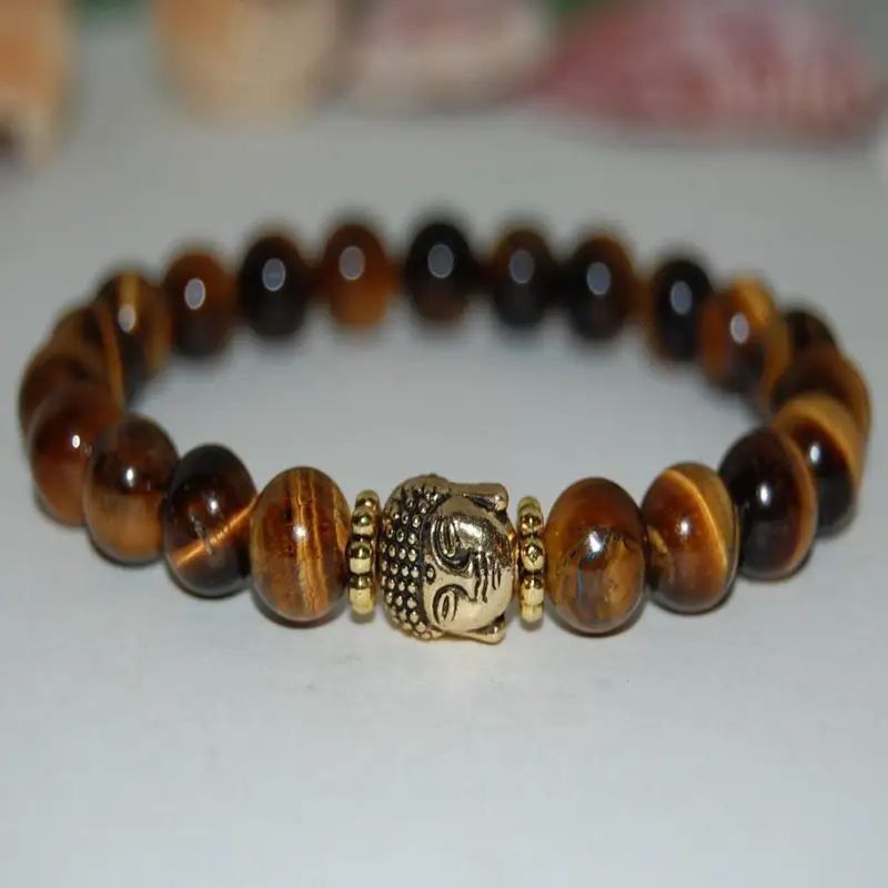 Tiger Eye Stone Bead Bracelet With Buddha Charm.