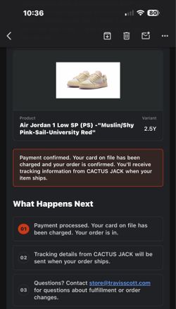 Jordan 1 Travis Scott Shy Pink (PS) Size 2.5Y