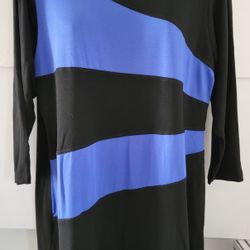 Tunic Blue Black Long XL Long Sleeve Rayon Spandex Blend