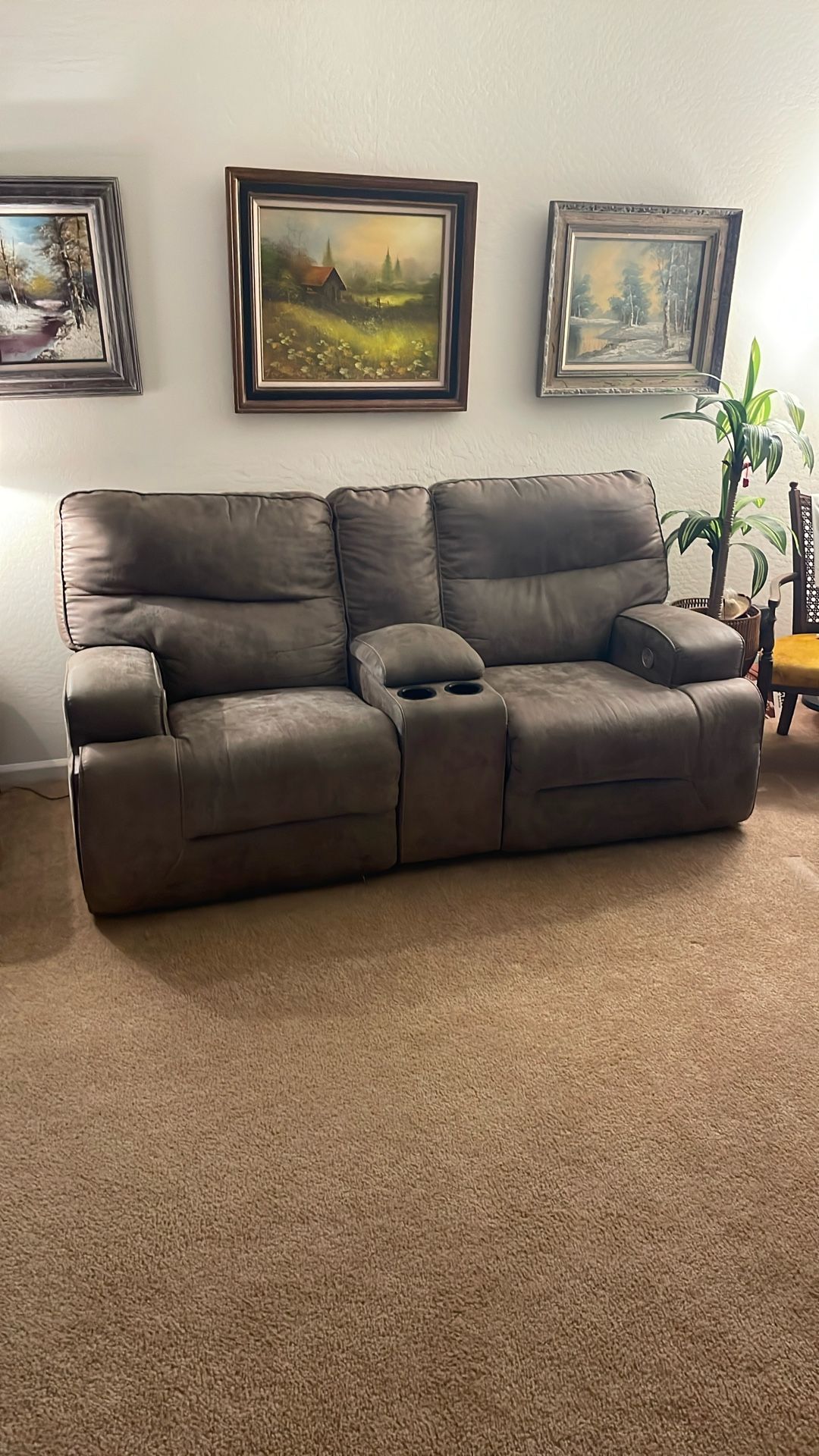 Ashley Furniture Leather Electric Reclining Loveseat w/ Console & USB Port (Two Available