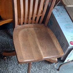 Vintage Tiger Oak Wooden Rolling Desk Chair