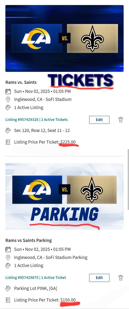 RAMS VS SAINTS! SEATS & TAILGATE (pink)