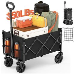 Foldable Wagon with Wheels, Portable Heavy Duty Collapsible Beach Cart - Large Capacity Utility Wagon for Shopping, Sports, Camping，Garden，Grocery - B