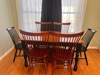 Wood Dining Table with 6 Windsor Chairs