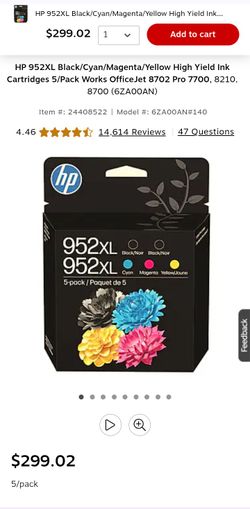 HP 962xl ink cartridges 2 black and 1 color combo pack