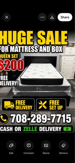 Huge sale for Mattress And Box Twin size #mattress and box 150.$ full 190$ Queen 200$ king 290$. free delivery free set up 708….289…7715… cash or Zell