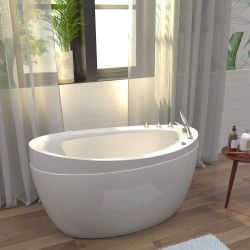 Japanese style 59 in. Acrylic Deep Soaking Freestanding Bathtub with Faucets and Integral Seat