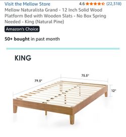 Brand new. Still in box. Mellow Naturalista Grand - 12 Inch Solid Wood Platform Bed with Wooden Slats - No Box Spring Needed - King (Natural Pine)