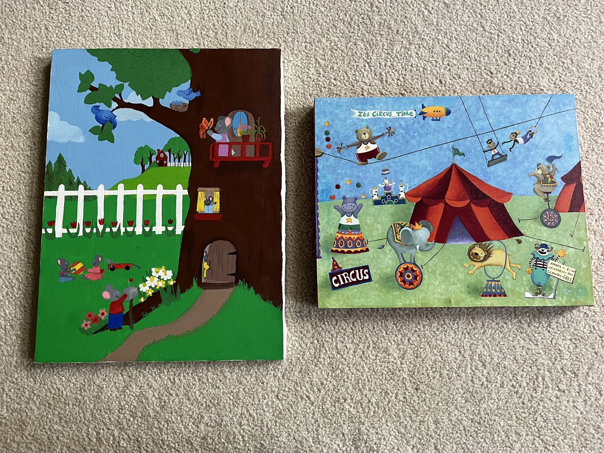 Children’s circus and mouse canvas artwork