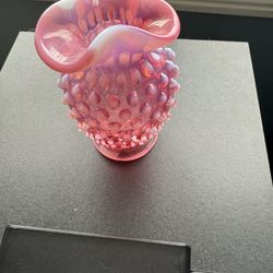 Fenton Hobnail Style Cranberry Opalescent Ruffled Rimmed Bud Vase