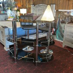 3pc Black Metal And Glass Bar Set