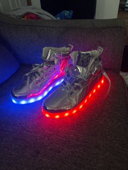 High top silver reflecting tennis shoe LED lights