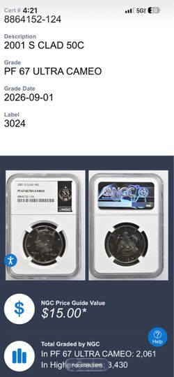2001 S Kennedy Half Dollar NGC PF 67 Ultra Cameo
