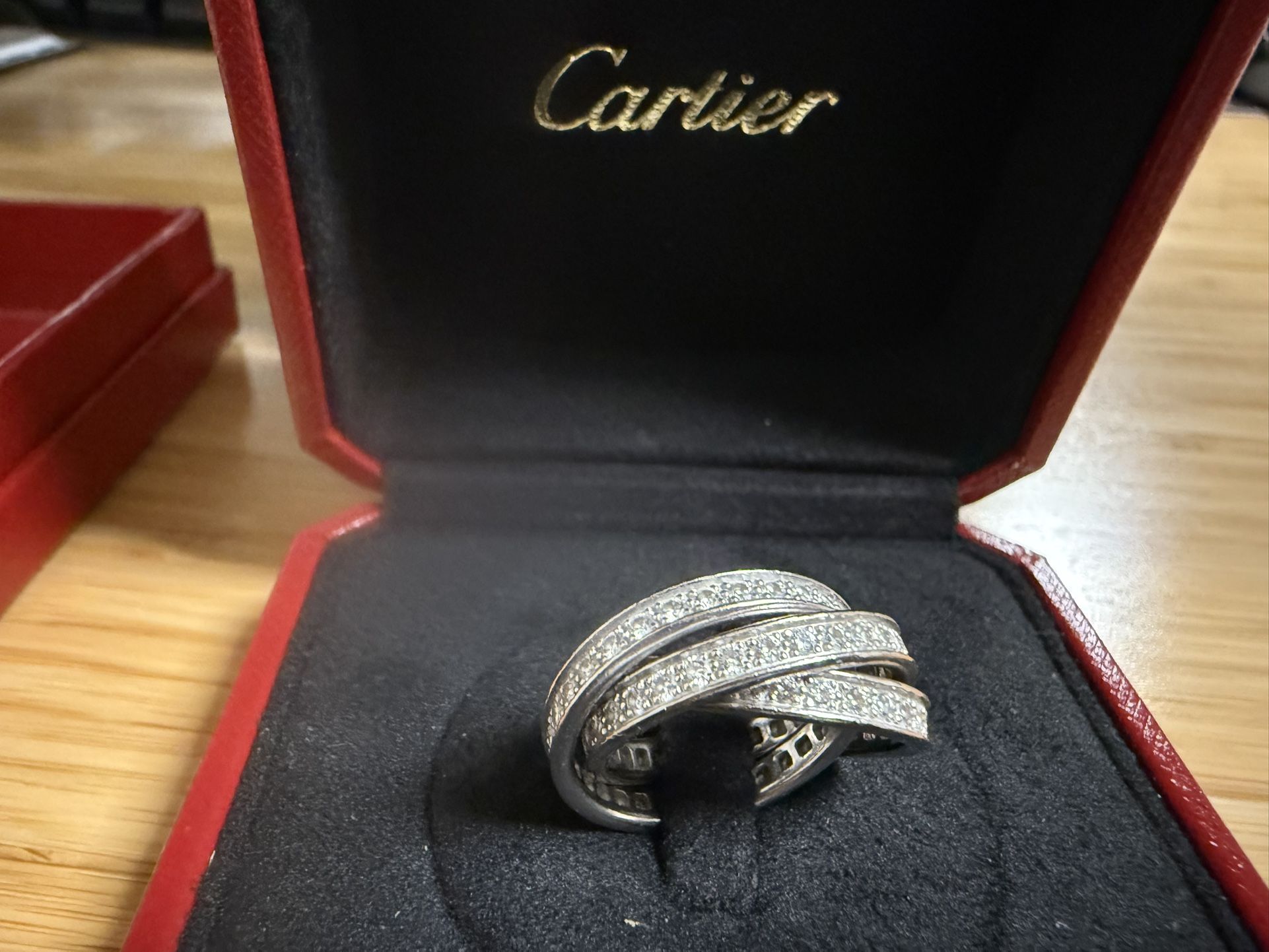 Cartier Diamond 18k White Gold Classic Trinity Band Rolling Ring