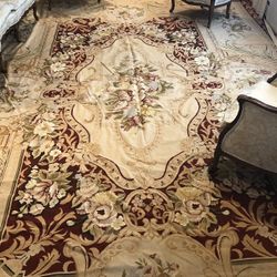 Magnificent Hand Knotted Abousson Rug 12feet By 18 Feet Cream Color Background   Handmade , all over pattern , very high quality, smoke free, pet free