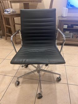 Gray Leather Office Chair with Chrome Base