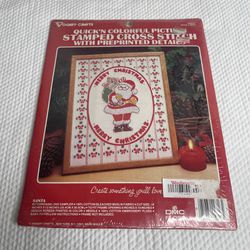 Vtg  VOGART Crafts Santa Merry Christmas Stamped Cross Stitch Kit #2971F Sealed