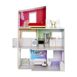 Rainbow High Child's Wooden 3-Storey Dollhouse, White, 19.9''