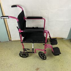 ProBasics Transport Chair Wheelchair Lightweight Foldable With 19-inch Seat Pink 