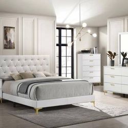 **BIG SALE** 5 Piece Queen Bedroom Set In White And Gold ONLY $999! 