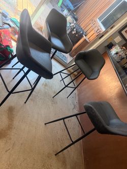 Set of 4 Gray Faux Leather Bar Stools