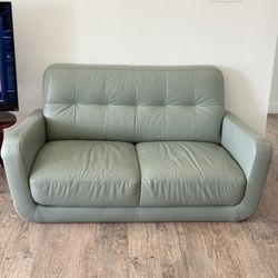 Stunning Genuine Leather Sofa in Rare Sage Green