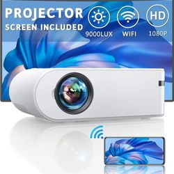 YABER Mini Projector with Screen, 1080P Full HD 9000L Outdoor Movie Projector, Portable WiFi Projector Compatible with TV Stick/iOS/Android/TV Stick/P