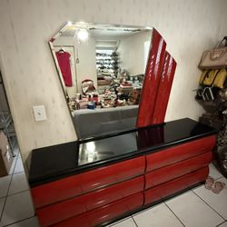 Red & Black Mirror Dresser 