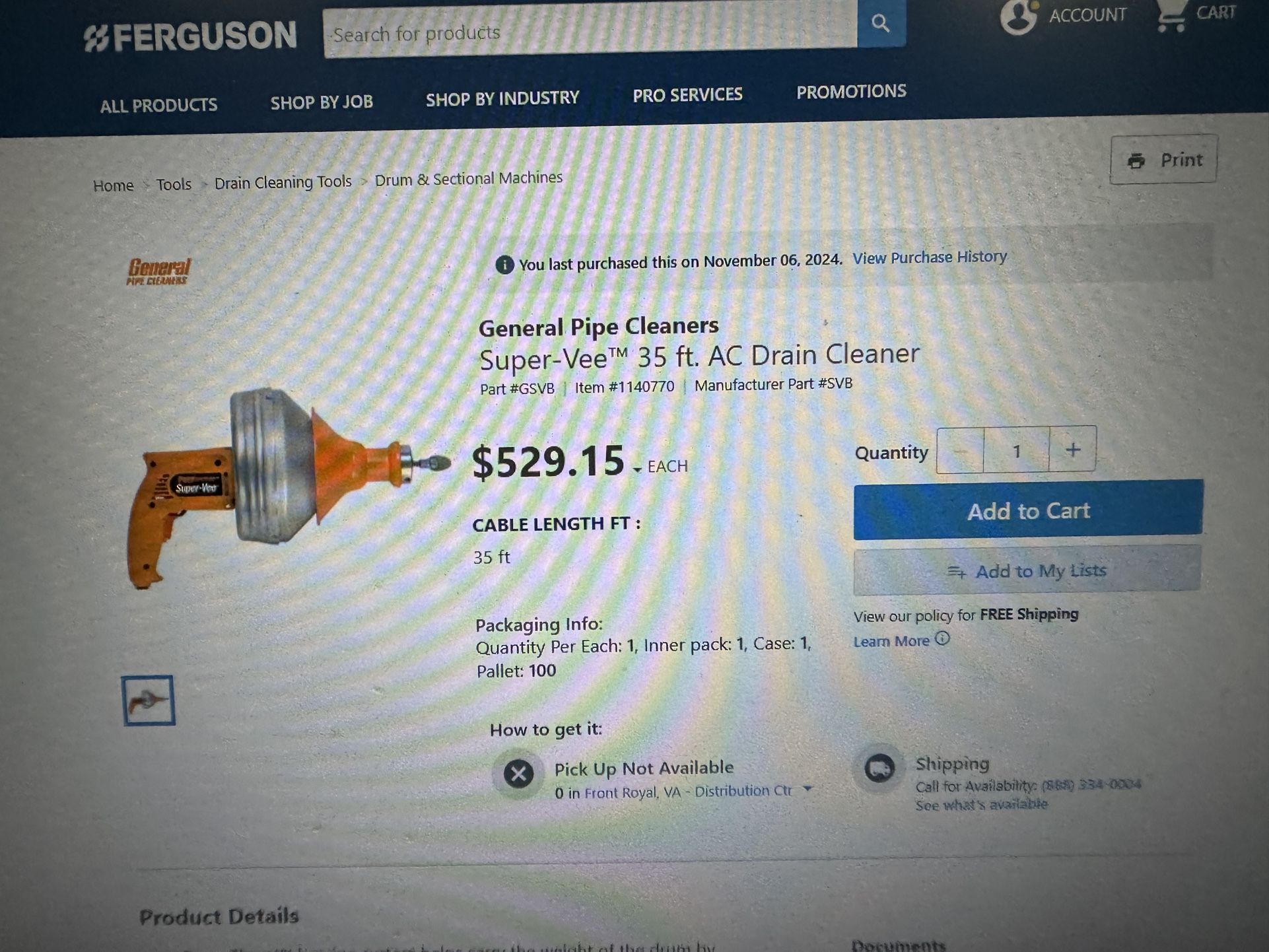 New General pipe cleaner super -vee 35 FT AC drain cleaner still in box never used or open box