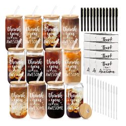 (8888-41) 12 Set Employee Appreciation Gifts Thank You Gifts Bulk for Coworker Staff Teacher Nurses, Thank You Glass Cups 16 oz Can Shaped Beer Glass 