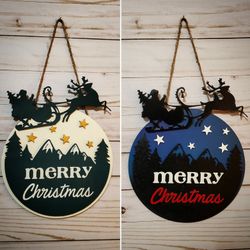 Handmade and painted Christmas signs, santa decoration, holiday decorations