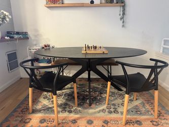 Black large Dining table, two chairs, one bench