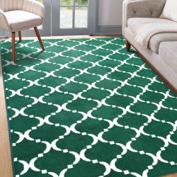 6’x9’ Large Soft Geometric Modern Indoor Non-slip Area Rug, Green/White, NEW