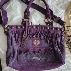 ED HARDY Purple DENIM & SUEDE Bag LIKE NEW