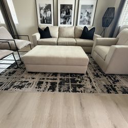 Living Spaces Couch Swivel Chair + Ottoman