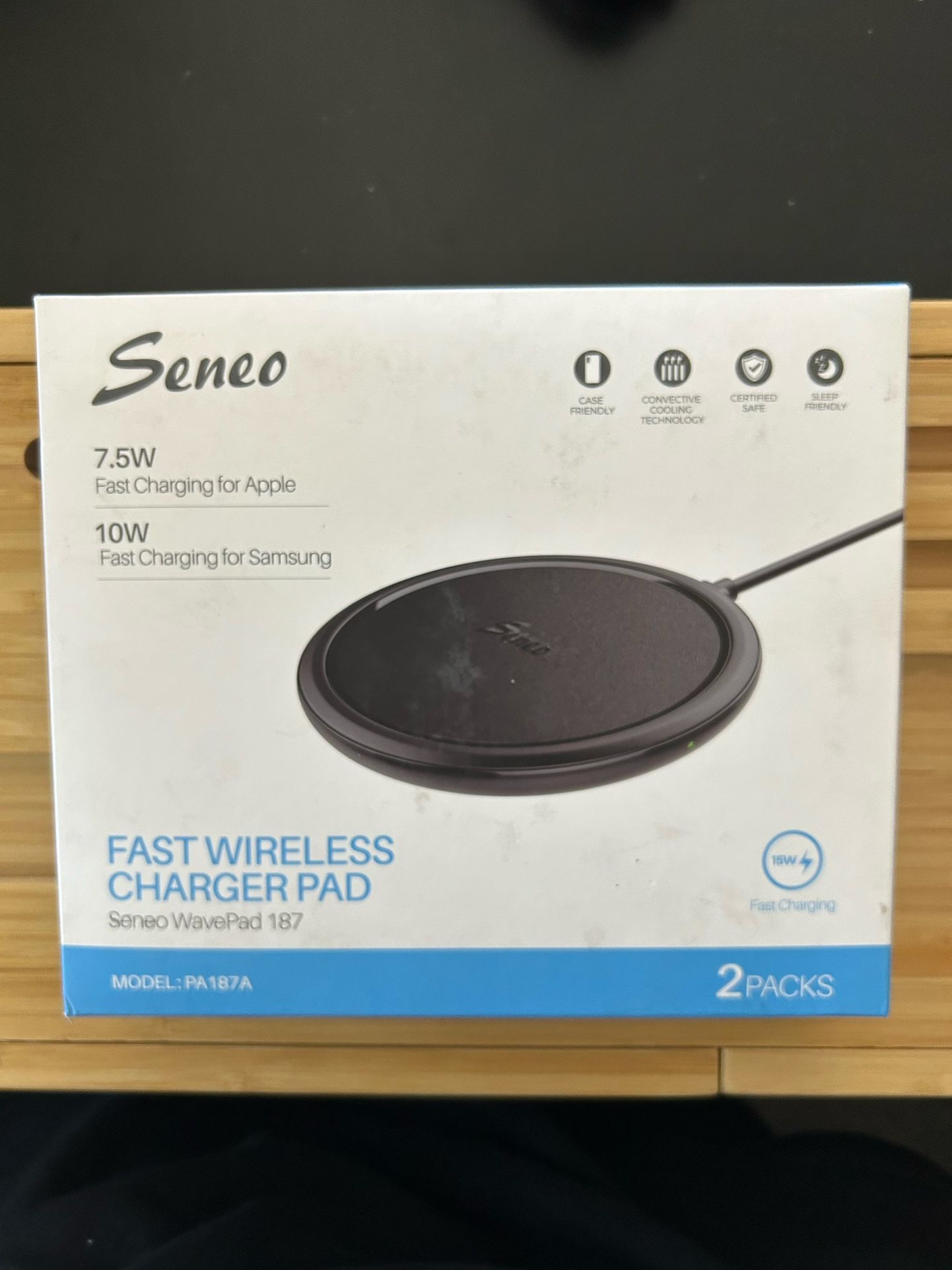 Seneo Wireless Charger 15W Qi Fast Wireless Charging Pad PA187A 2-pack