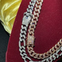 Two Pieces Red Rose And White Lab Stones Stacked 18” And 20”