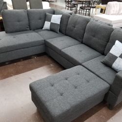 Charcoal Gray Sectional With Storage Ottoman 