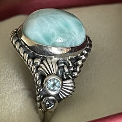Larimar and Topaz Sterling Silver Ring 