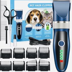 Dog Clippers, Dog Grooming Clippers for Thick Fur Nail with Low Noise Rechargeable Cordless Electric Quiet Pet Clippers Set Grooming Kits for Dogs Cat