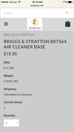 Briggs & Stratton air cleaner base. Part# 807564