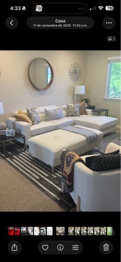 White Sectional Sofa cushions and ottoman not included