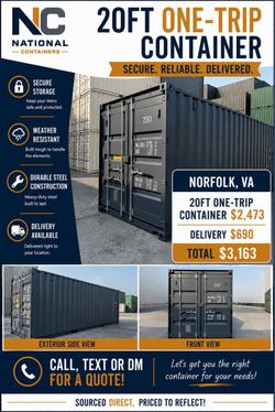 20FT One-Trip Shipping Container – Like New – Norfolk, VA