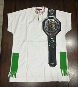 Trax Apparel Mens S White Cap Sleeve Kaftan Shirt UFC Title Belt Graphic Tunic