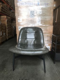 Modern Minimalist Armless Accent Chair with Metal Legs Upholstered in PU Leather Dark Grey /Gray