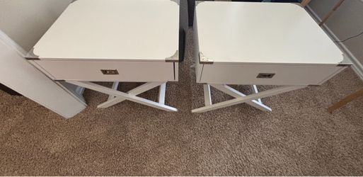 Pair of White Nightstands with X-Base