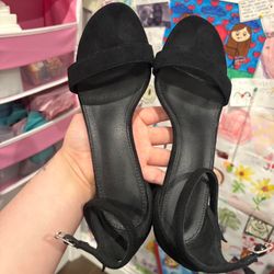 Black Open Toe Suede Heels