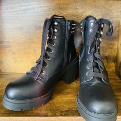 Studded Black Leather Biker Boots [Size 11]